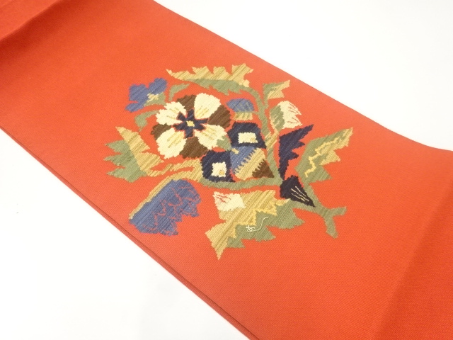 JAPANESE KIMONO / NAGOYA OBI / SILK / WOVEN FLORAL SARASA